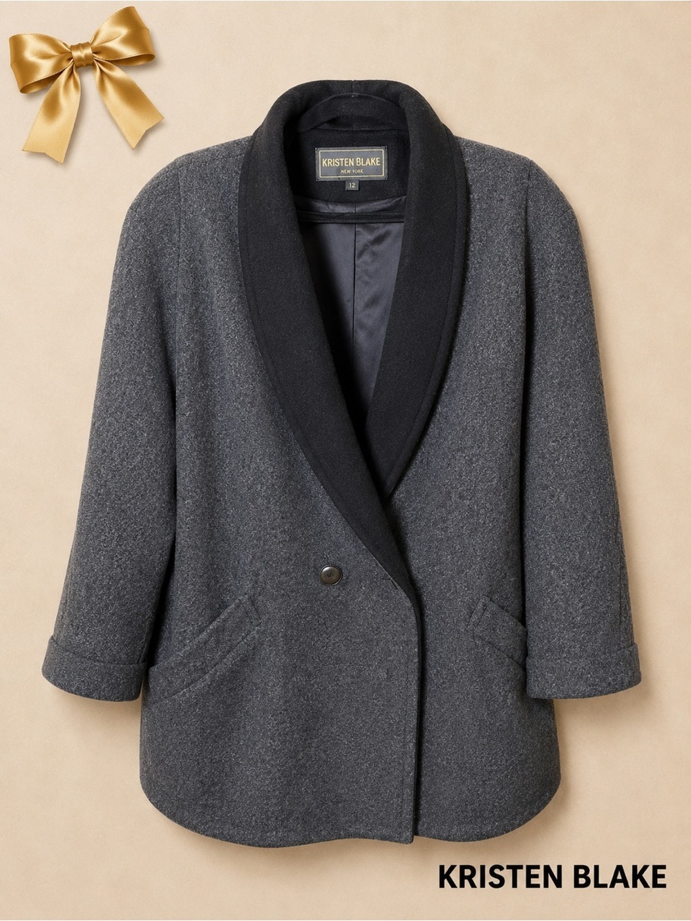 Kristen Blake Wool Peacoat Gray/Black Sz 12